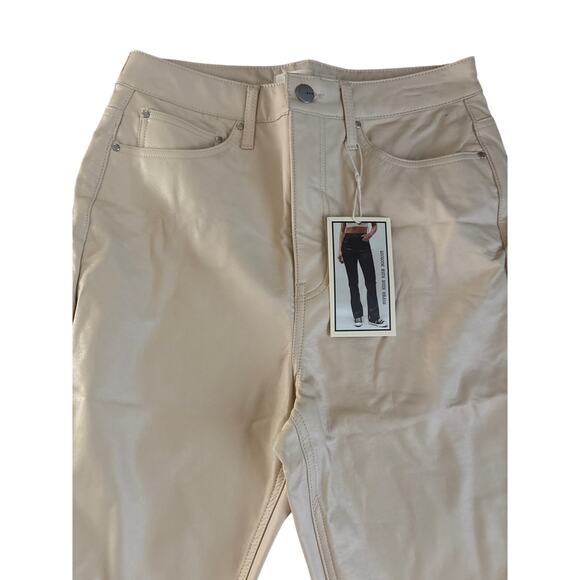 NWT tgla Beige/Ivory Faux Leather Super High Rise Bootcut Pants Size 30 NWT - Picture 2 of 4